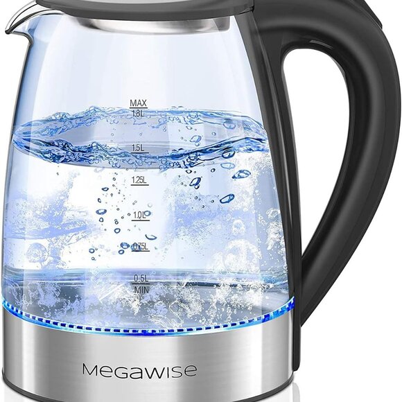 Electric Kettle, 1.8L Borosilicate Glass Tea Kettle with LED Light, Auto Shut-Of - Picture 1 of 9